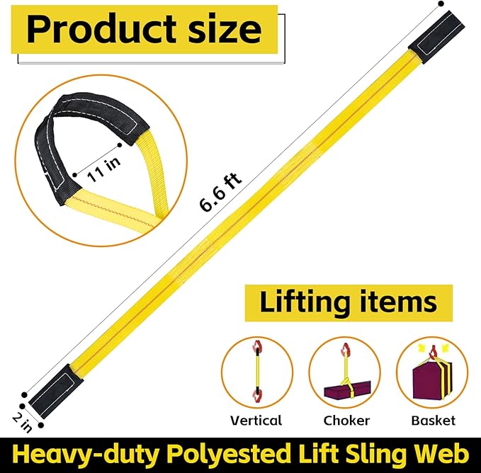 2" x 6.6Ft Heavy Duty Lifting Straps (2-Pack) - 9400LB Capacity Recovery & Tree Saver Strap with Loops, Industrial Lifting Slings for Hoist and Rigging