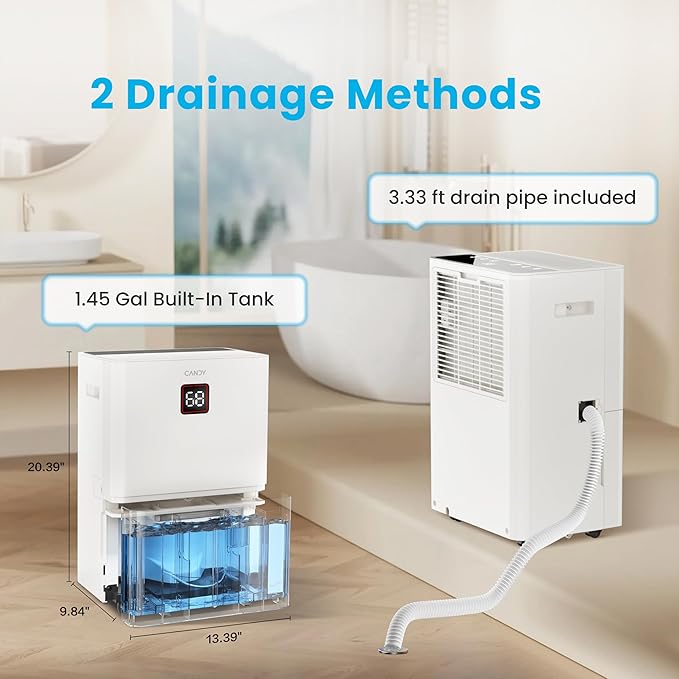 Candy 98 Pints Dehumidifier for Spaces up to 5500 Sq. Ft, Dehumidifiers for Home, Basements and Large Rooms with Drain Hose and 1.45 Gallons Water Tank