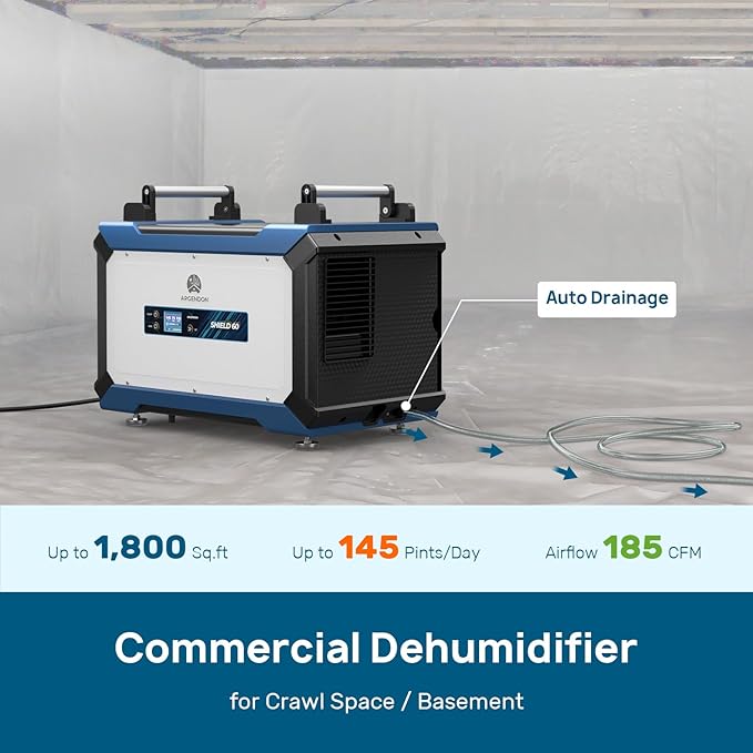 ARGENDON 145 Pint Crawl Space/Basement Dehumidifier with Drain Hose, Commercial Dehumidifiers for Large Space, Industrial, Water Damage, Auto Defrosting, 5 Years Limited Warranty