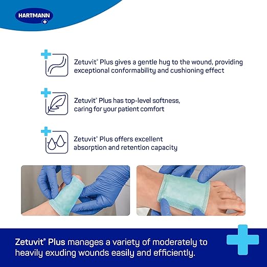 Zetuvit Plus Superabsorbent Wound Dressing – High-Absorbency Sterile Pads (Non-Adhesive/Non-Border) for Moderate to Heavy Exudate – 6 x 8 in, Box of 10