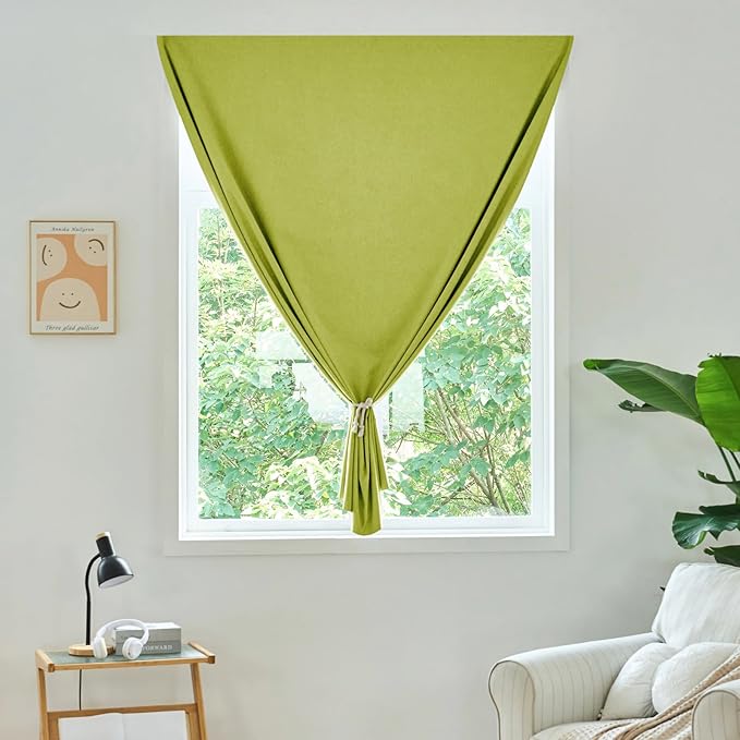 100% Blackout Curtain,Adhesive Curtain,Black Out Window Cover No Drilling Travel Kit,Perfect for Media Rooms, Dormitories and Renters (Fruit Green - W35 × L60 in)