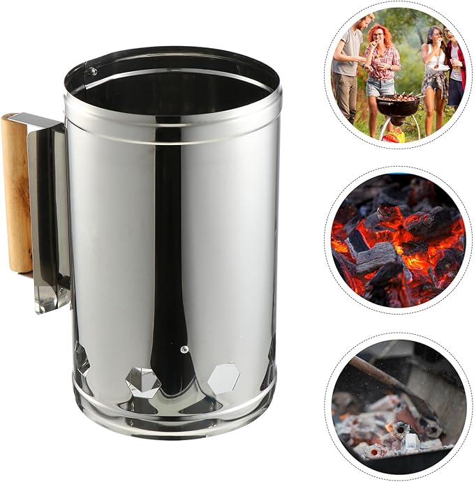 Outdoor BBQ Charcoal Chimney Starter Barrel Fast Ignition Grill Fire Starter for Camping Tailgate Parties BBQ Tool with Air Vents for Even Heating