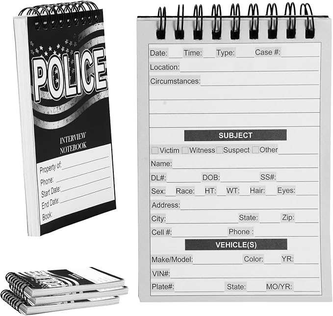3 Pcs Public Safety Police Field Interview Notebook Report Notepad for Law Enforcement Officer Gifts Ticket Book Notebook Cop Interview Equipment Accessories, 70 Sheets/ 140 Pages(3.5x5 Inch)