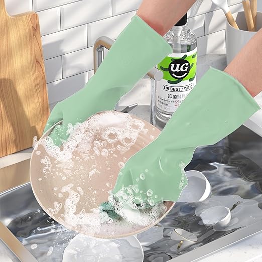 Rubber Kitchen Dishwashing Gloves - 3 Pairs Reusable Household Cleaning Gloves, Flexible and Durable & Non-slip Cleaning Gloves, Great for Kitchen, Bathroom, Laundry (Medium, Pink+Blue+Grey)