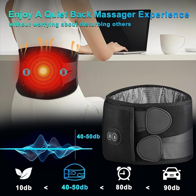 Heating Pad for Back - Lower Back Massager with 3 Heat 3 Vibration, 10000mAh Portable Heating Pad for Back Pain Relief, Gifts for Women Men Seniors Mom Dad, 30 mins Auto-Off, Black
