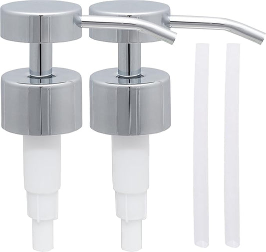 Elegant Flat Top Stainless Steel Soap and Lotion Dispenser Pumps (Chrome, 2 Pack)