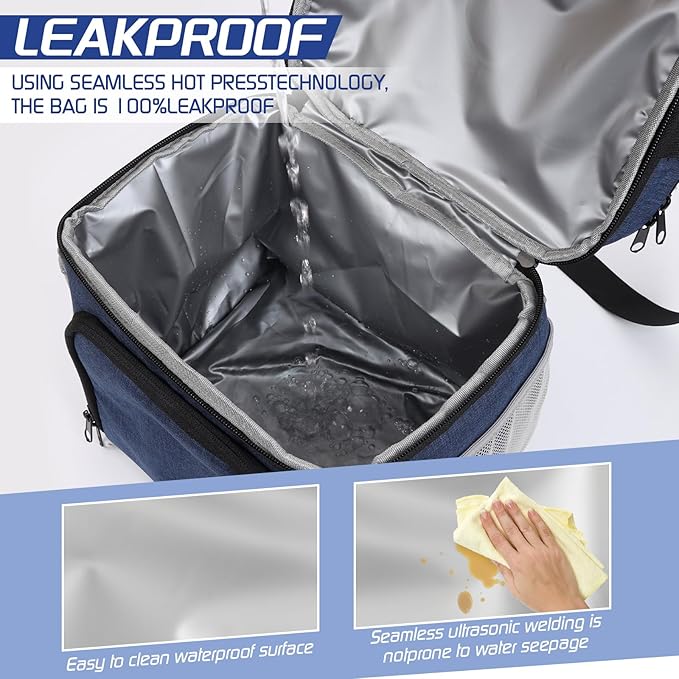 Insulated Lunch Bag for Women Men, Reusable 3 Layers Lunch Box Women, Expandable Reusable Water-resistant Lunch Box for Work Travel Office Picnic Hiking (Navy Blue)