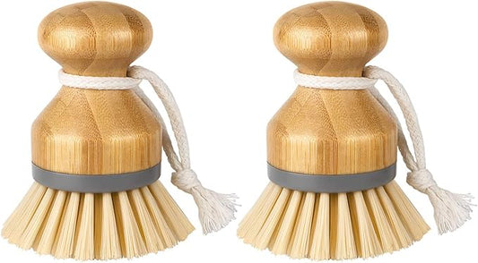 MR.SIGA Bamboo Palm Brush, Scrub Brush for Dishes Pots Pans Kitchen Sink Cleaning, Pack of 2