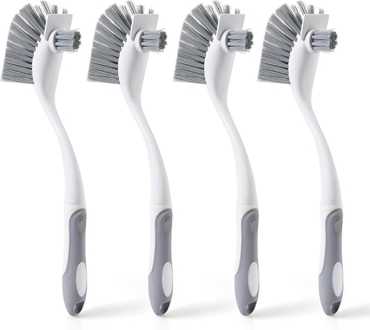 4-Pack Heavy-Duty Dish Scrub Brushes with Stiff Non-Scratch Bristles & Long Handle - Multi-Purpose Kitchen Cleaning Brushes for Pots, Pans, Bottles, Deep Cleaning