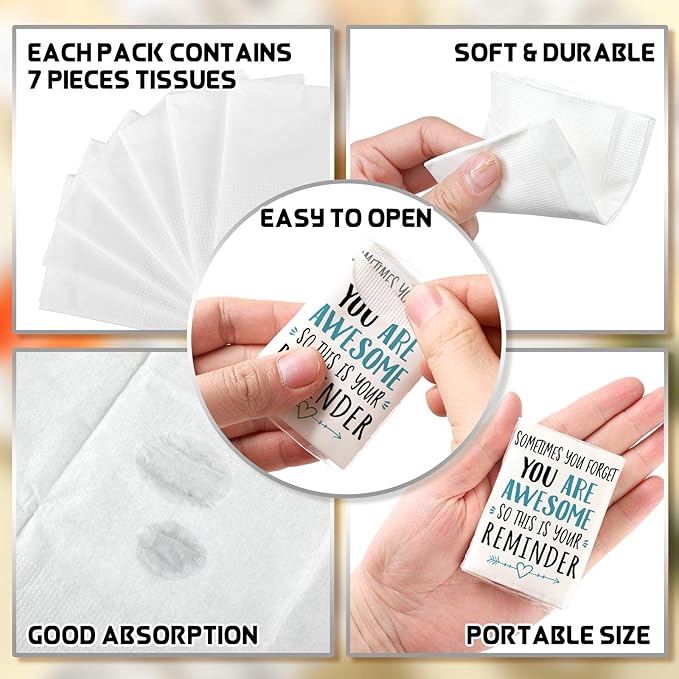 Fuutreo Motivational Facial Tissue Packs 3 Ply Inspirational Pocket Travel Packs Appreciation Gifts Soft Tissues Packs Individual Packs Travel Bulk for Wedding