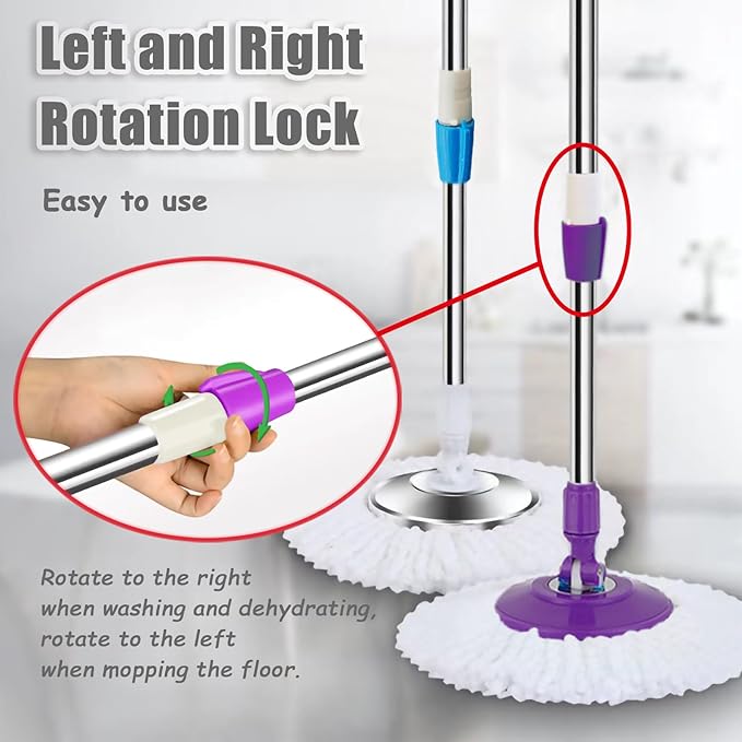 Extended Spin Mop Replacement Mop Handle, Upgraded 60-inch 360 Degrees Rotating Telescopic Replacement Mop Stick for Spin Mop Bucket Cleaning System Floor Cleaning (Plastic Disc, Red)