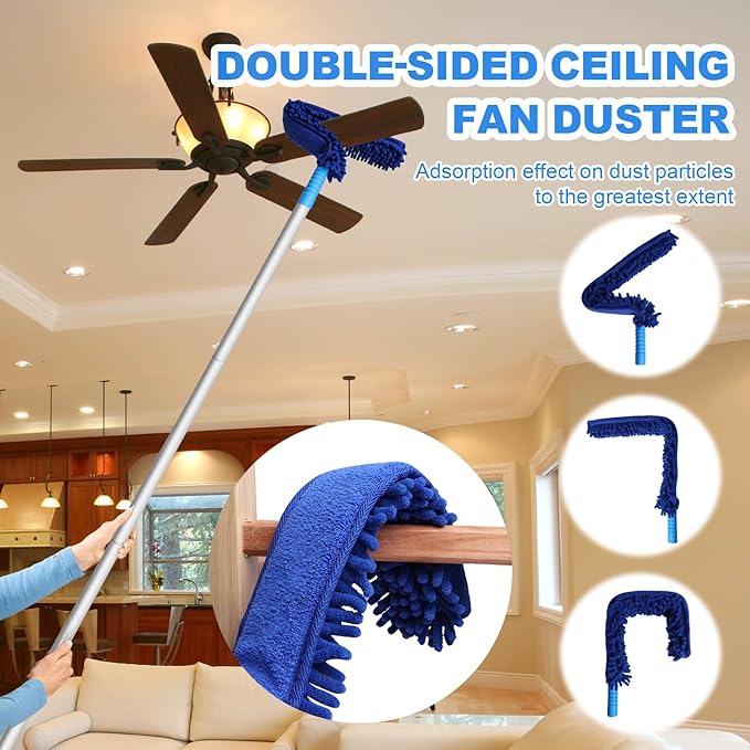 Storystore Ceiling Fan Cleaner Duster with Extension Pole, Feather Dusters for Cleaning Cobweb Cleaner (Round and Dust Collector)