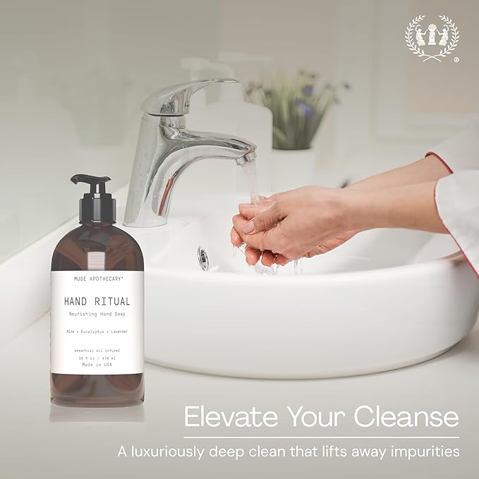 Muse Apothecary Hand Ritual - Aromatic and Nourishing Hand Soap, Infused with Natural Aromatherapy Essential Oils - USDA Certified Biobased - 16 oz, Aloe + Eucalyptus + Lavender, 3 Pack