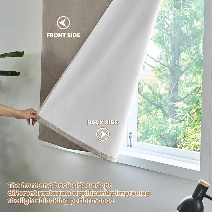 100% Blackout French Door Curtain,Adhesive, No Drilling Required,Small Curtains Designed for Installation On Doors (Light Coffee - W25 × L72 in)