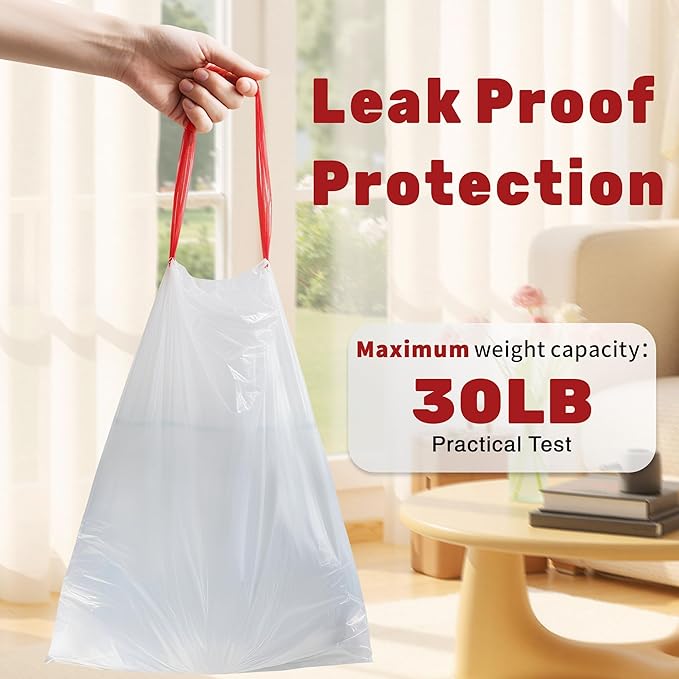 FIXSMITH 13 Gallon Trash Bags Drawstring, 20 Count Garbage Bags 13 Gallon Tall Kitchen,Heavy Duty Trash Bags for Bathroom, Outdoor, Waste Basket and Car, Unscented White Bathroom Garbage bag