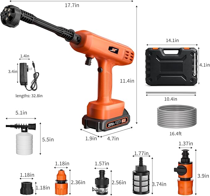 Cordless Pressure Washer, Portable Battery Power Washer Electric Car Pressure Washer Handheld with 6-in-1 Nozzle 3000mah Battery, Small Power Car Cleaner for Floor Garden Fence Depot