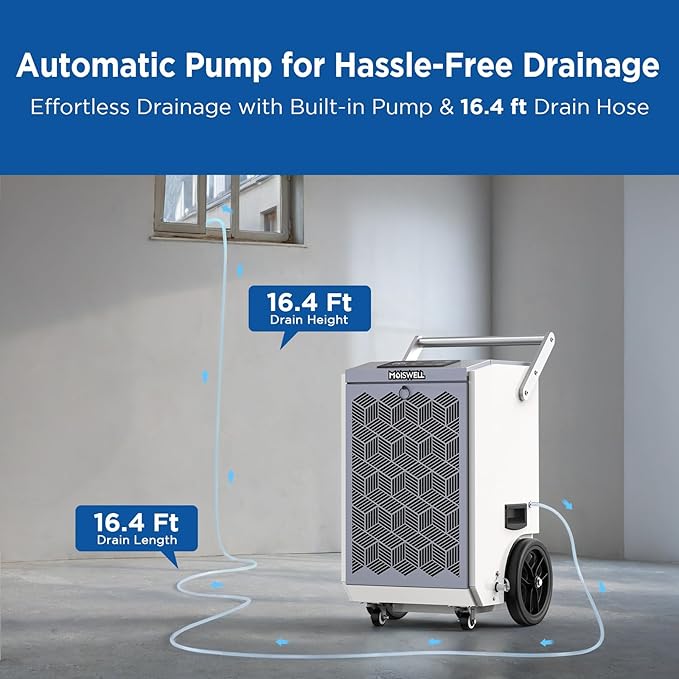 160 Pints Commercial Dehumidifier with Pump and Drain Hose for Basements, Heavy Duty Commercial Grade Dehumidifiers for Large Spaces, Warehouse, Industry Water Damage Unit, Auto Defrost