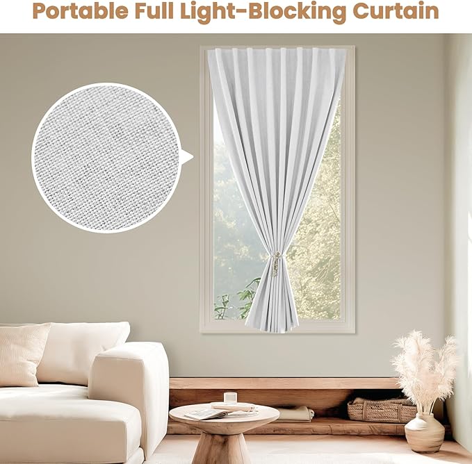 Adhesive Curtain,100% Blackout Shades,No Rod,Easy to Install,Provides Privacy Protection for Bedrooms (Grayish White - W35 × L72 in)