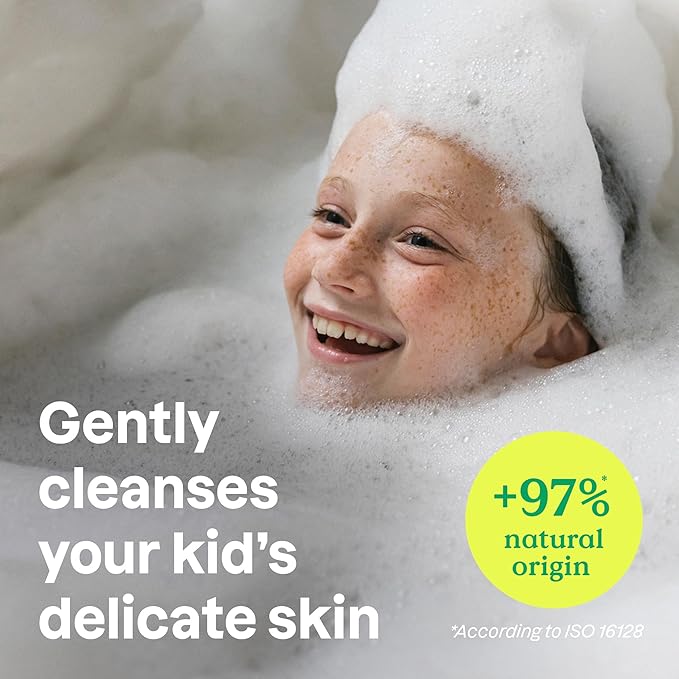 ATTITUDE Bubble Wash for Kids, Hair Shampoo and Body Soap, EWG Verified, Plant- and Mineral-Based, Vegan, Blueberry, 16 Fl Oz