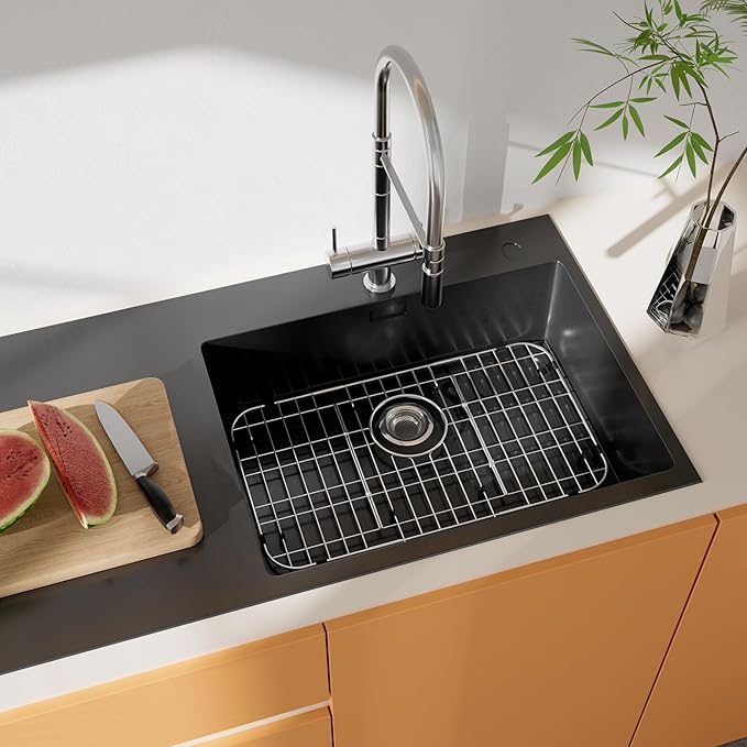 Metal Sink Rack 23" X 13",Stainless Steel Sink Protector for Kitchen Sink,Large Sink Grid for Bottom of Sink with Strainer and Corner Radius 2.4",Sink Grate with Rear Drain Hole for Single Bowl,1 Pack