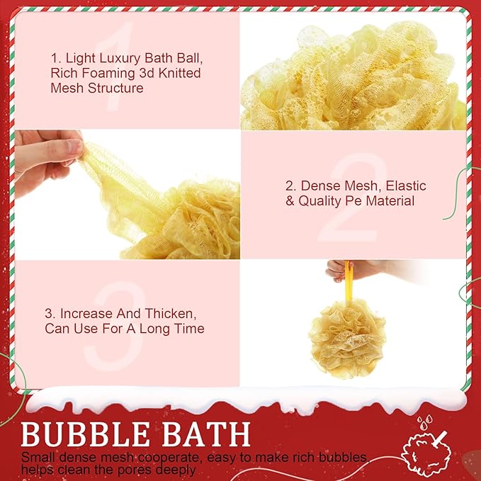 24 Pcs Christmas Bath Loofah Sponge Red Green Loofah Exfoliating Body Scrubber Shower Sponge 50g Mesh Shower Pouf Balls Gift Set for Women Men Christmas Bathing Accessories(Red,Green,Gold)
