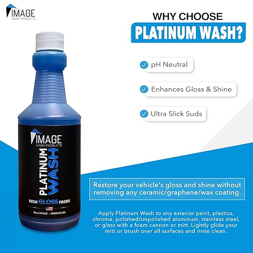 Image Wash Products - 16oz Platinum Wash Car Soap – Car Wash Foam Soap for Foam Cannon & Pressure Washer | High Gloss RV/Truck Wash Soap | Bubble Gum Scent, Detailer Grade Car Soap