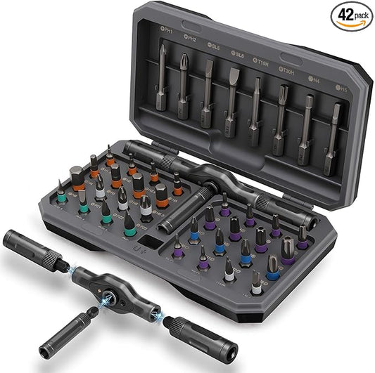 KELIN Magnetic Ratchet Screwdriver Set, 42 in 1 T Handle Ratchet Screwdriver Kits with S2 Steel Bits, Ratcheting Screwdriver for Home Daily Repair, DIY Projects, Ideal Gift for Men Husband