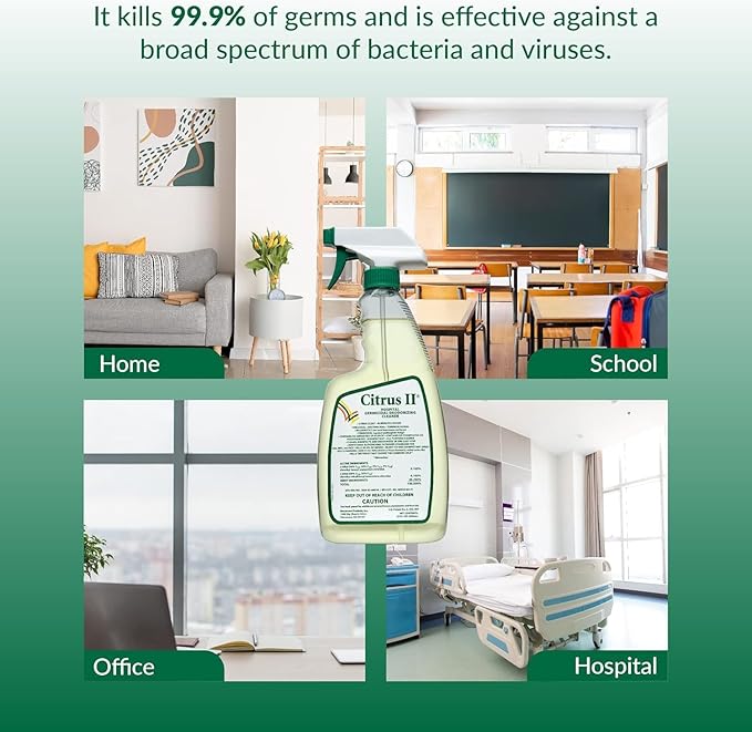 Citrus II Hospital Germicidal Deodorizing Cleaner - Fresh Citrus Scent - Disinfecting Spray - for Home, Hospital and Office Surfaces and Supplies - 22 Fl Oz