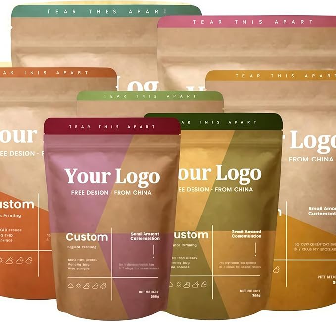 1000Pcs Custom Logo Brown White Kraft PaperBag with Window,Stand up Flat Bottom Paper Bag (Min Order 1000 Pcs), Reusable Zipper Lock Pouches Food Storage Bags