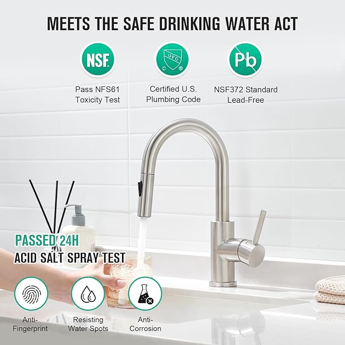 CREA Bathroom Faucet with Pull Out Sprayer,Brushed Nickel Single Handle Kitchen Bar Faucets for Mini Sink Pull Down Vanity Mixer Tap 2 Water Modes,cUPC/NSF