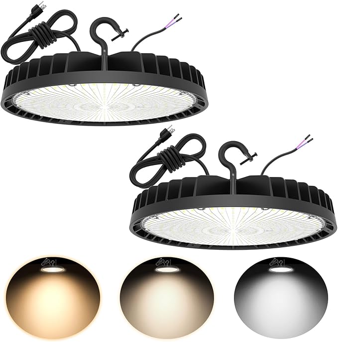 UFO LED High Bay Light 240W 190W 140W Adjustable High Bay LED Shop Lights 4500K 5000K 5700K Tunable 0-10V Dimmable for Warehouse Garage ETL DLC Listed AC100-277V (2 Pack)
