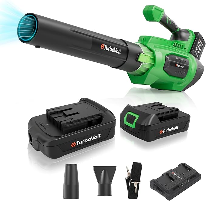 40V Cordless Leaf Blower with Battery and Charger, DynaVolt 620CFM 150MPH Brushless Electric Blower, 4-Speed Turbo, 3 Nozzles, Lightweight Handheld for Lawn Care, Yard, Patio, Wet Leaves, Garage
