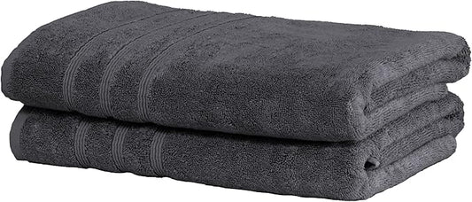 Mosobam Luxury Turkish Set of 2 Bath Towels 30X58 Charcoal Gray (Dark Grey) 700 GSM Bamboo Viscose & Aegean Turkish Combed Cotton