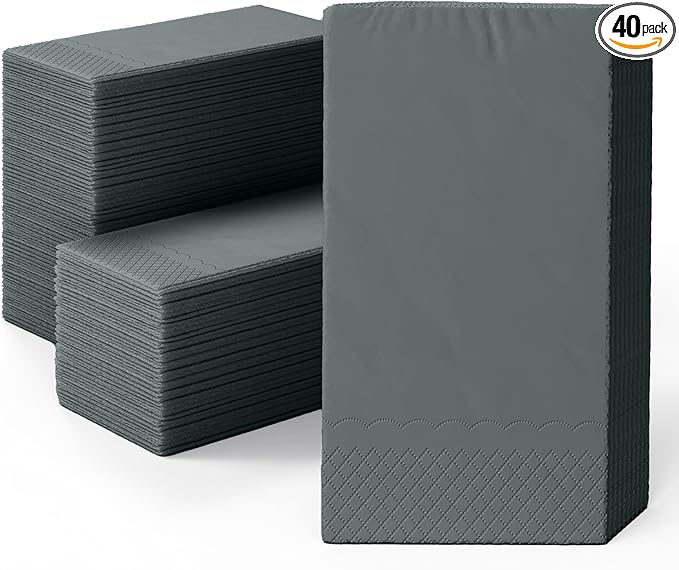 Silver Dinner Napkins Disposable 8" x 4" Folded - 40 Pcs 2 Ply Silver Napkins Disposable Paper Guest Towels for Bathrooms, Dinners, Everyday Parties & Party Supplies