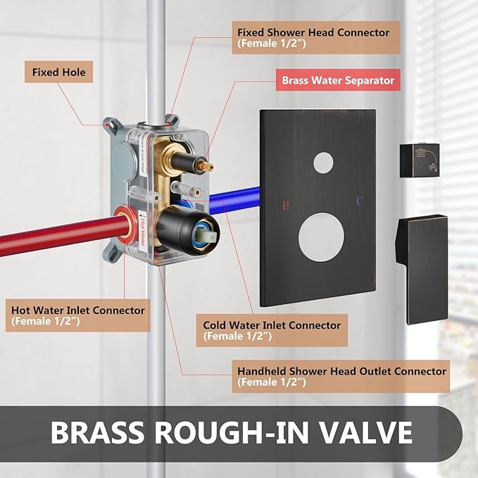 Shower Faucet Set Rainfall Shower System with Square Showerhead and Handle Set Fixture with 2 in 1 Function Handheld Sprayer Wall Mounted Trim Repair Kit Rough-in Valve 10 Inch Oil Rubbed Bronze