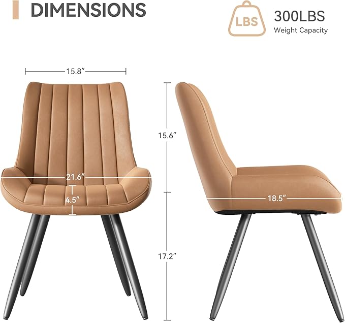 Dining Chairs Set of 4, Mid Century Modern Kitchen Chairs with Soft Cushion, Comfortable Upholstered Fabric Dining Room Chairs for Kitchen, Brown