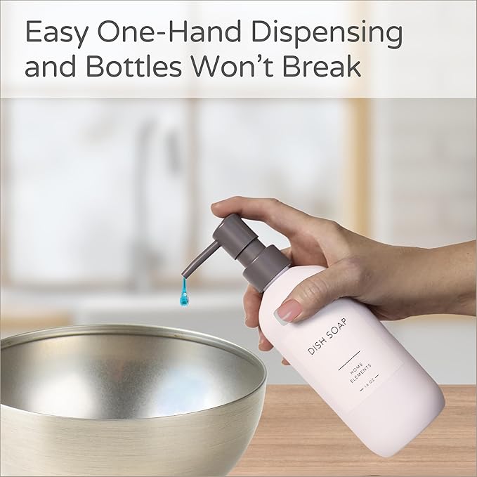 Plastic Soap Dispenser Set - PET Plastic Dish Soap Dispenser for Kitchen, Hand Soap Lotion Bottles with Pump Dispenser for Bathroom, Includes 8 Waterproof Labels, 16 oz, White Silicone Tray