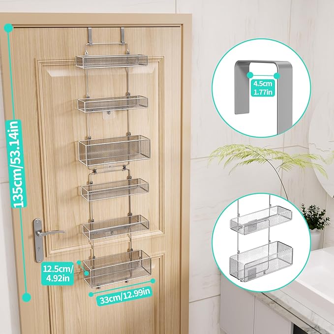 HapiRm Over Door Organizer Storage - Separable Door Organizer Hanging with 6 Metal Large Capacity Baskets for Bathroom Bedroom Kitchen Pantry Closet (Silver)