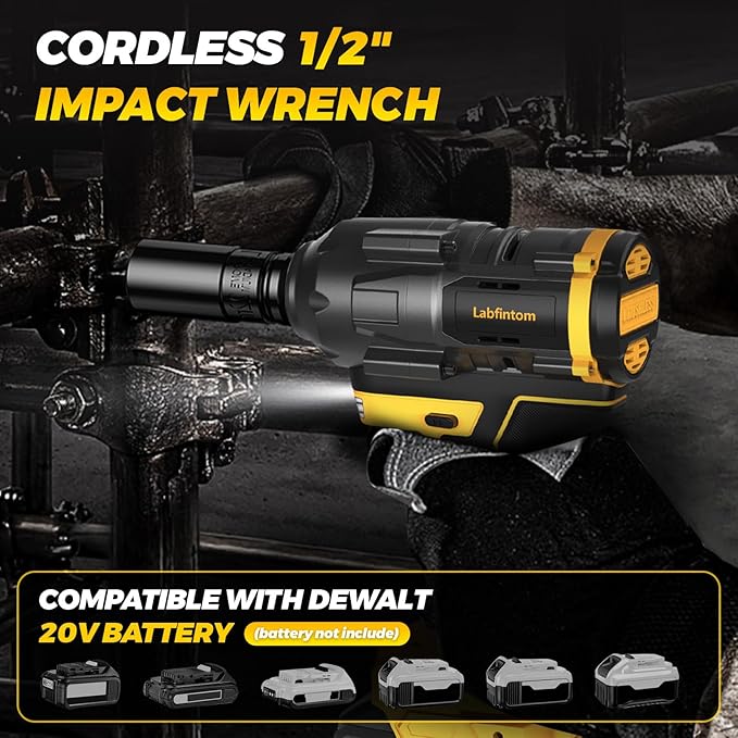 Cordless Impact Wrench for De-Walt 20V Battery, 1/2" High Torque Impact Gun, 900Ft-lbs(1200N.m) Brushless Power Impact Driver with 4-Mode Speed, LED Work Light (Battery NOT included)