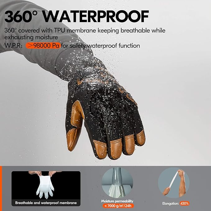 Vgo... 1-Pair -4? or above 3M Thinsulate C100 Winter Warm Waterproof Light Duty Mechanic Glove, High Dexterity, Anti-abrasion, Rigger Glove (Size M, Brown, GA9603FW)