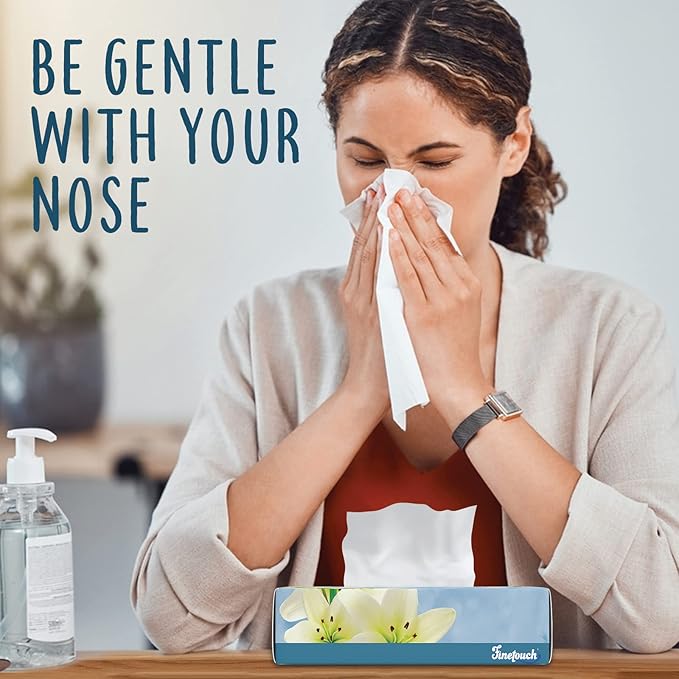 Finetouch 2-Ply Facial Tissues – 6 Boxes of 130 Soft Tissues (780 Total) – Strong & Gentle Tissue for Home, Office, or Travel Use