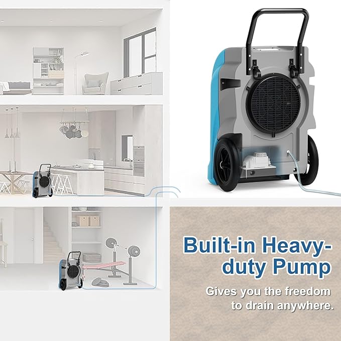 ALORAIR LGR Commercial Dehumidifier with Pump & Drain Hose, Portable Industrial Dehumidifiers with Wheels for Water Damage Restore, Basement, Garage, 5 Years Warranty (Blue, Storm Elite No WiFi)