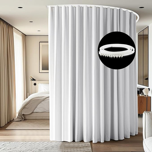 Room Divider Ceiling Mounted Curtains Track Sets Extra Wide Blackout Curtain Flexible Tracks for Bedroom Privacy Partition Separator, 1 Panel White Drape and White Rail, W12.5 x H7ft