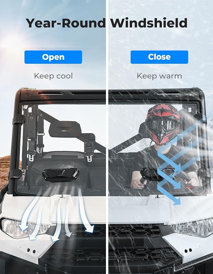 KEMIMOTO 3-IN-1 Vented Windshield Compatible with Ranger 1000, Sliding Scratch Resistant Front Windshield Compatible with Polaris Ranger XP 900/Crew, Ranger XP 1000/Crew, Ranger 1000/Crew 2014-2026