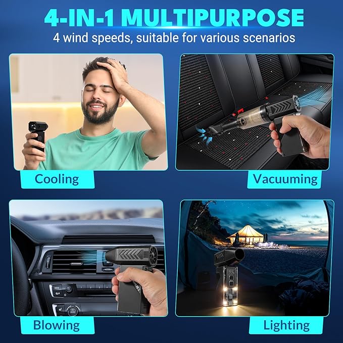 Violent Turbo Fan，Mini Electric Compressed Air Duster & Vacuum Cleaner,130000RPM Portable Rechargeable Cordless Handheld Air Blower with LED Light for PC, Outdoor, House, Car,8000mAh