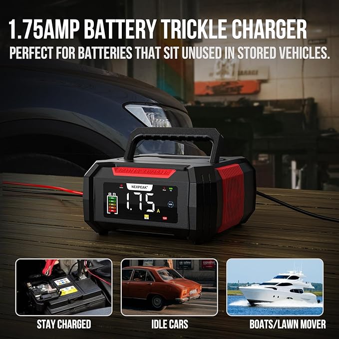 NEXPEAK 15A Battery Charger, Trickle Charger 12V/24V Car Battery Charger 9-Stage Smart LiFePO4 Charger Battery Maintainer w/Overcharge Protection Pulse Repair for Car Truck Motorcycle Lawn Mower