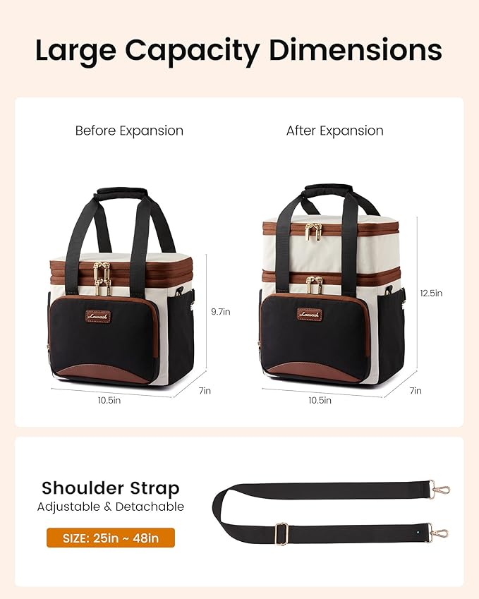 LOVEVOOK Insulated Lunch Bag For Women Men,Expandable Double Deck Lunch Box With Large Cup Holder,Leakproof Cooler Bag For Adult Lunch Tote Bag Work Picnic Beach with Adjustable Shoulder Strap Gift