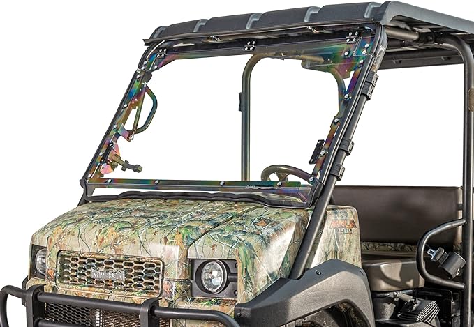 SuperATV Scratch Resistant Flip Vent Full Windshield Compatible With Kawasaki Mule 4000 4010: 2009+, Made of 1/4" Polycarbonate 250x Stronger than Glass