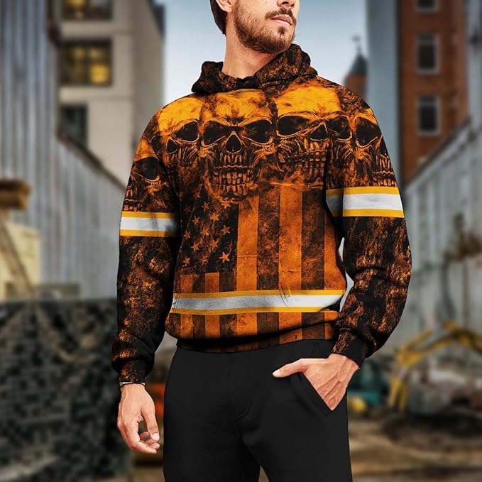 Color US Flag High Visibility Hoodie for Men Women Reflective Tapes Safety Workwear for Worker Runner Patriotic