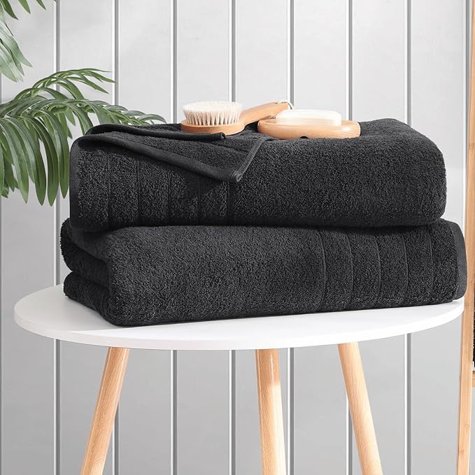 Casa Platino 100% Cotton Bath Towels 4 Pack (30"x60") - Ring Spun Mercerized Cotton Large Towel Set for Bathroom - Quick Dry, Soft & Absorbent Large Bath Towel Set - Oeko Tex Certified - Black Towels